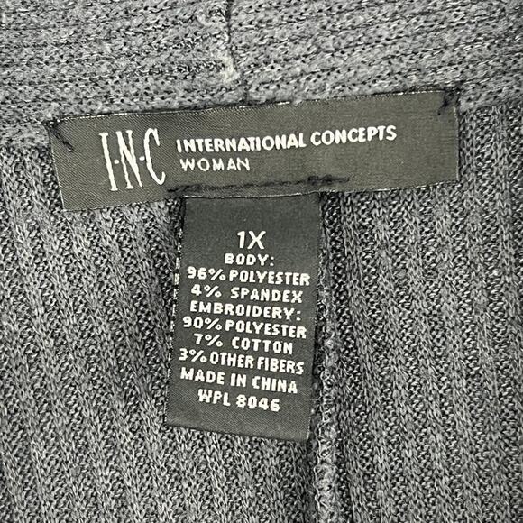 INC International Concepts Open Front Cardigan Gray embroidered womens size 1x - Picture 7 of 7